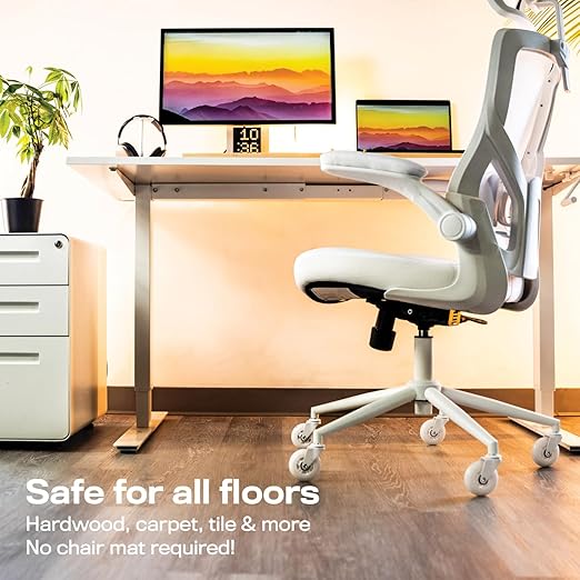 The Office Oasis Original Roller Style Office Chair Wheels (As Seen On PBS) - Smooth & Quiet Casters - Safe for Hardwood Floors & Carpet - Easy Install with Universal Fit - Set of 5 - White