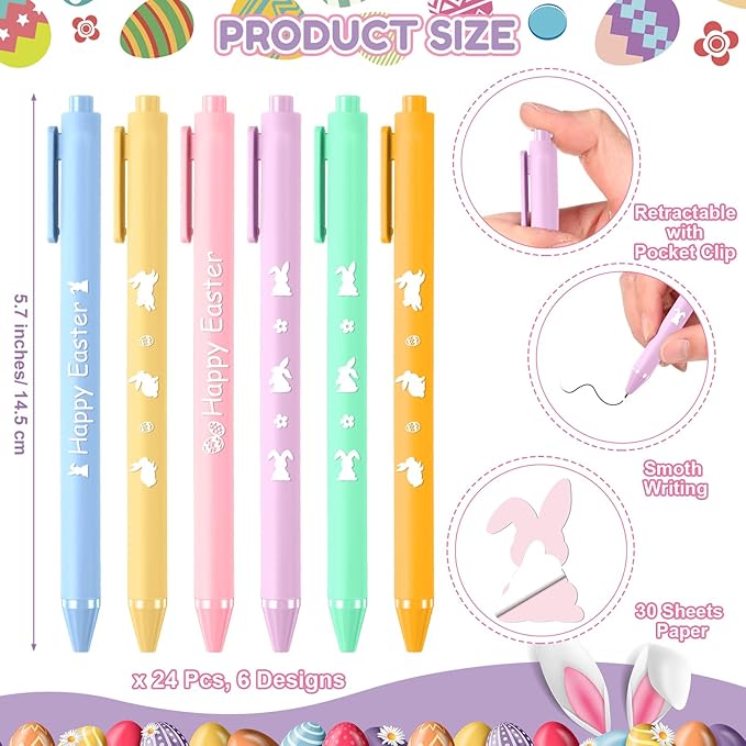 24 Set Easter Bunny Sticky Notes and Pens Set Easter Gifts Colorful Rabbit Self Sticky Note with Pens Easter Basket Stuffer Rabbit Self-stick Memo Pads for Classroom Office Supplies Goodies Bag Prizes