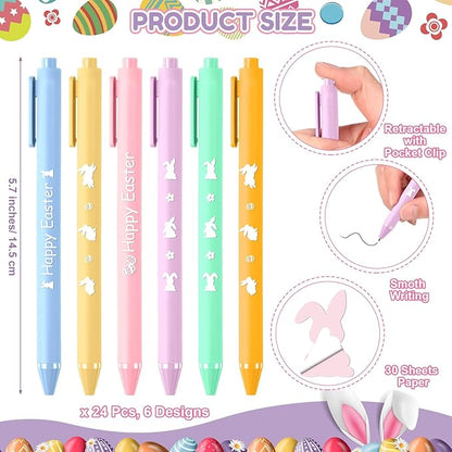 24 Set Easter Bunny Sticky Notes and Pens Set Easter Gifts Colorful Rabbit Self Sticky Note with Pens Easter Basket Stuffer Rabbit Self-stick Memo Pads for Classroom Office Supplies Goodies Bag Prizes