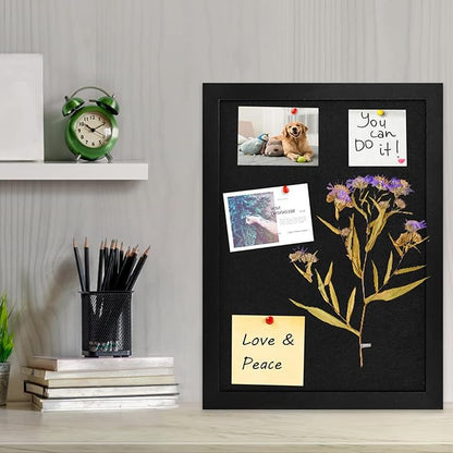 Black Cork Board Black Bulletin Board Pin Display Board for Wall Corkboard Black Pushpin Board Vision Board Picture Photo Felt Board for Memos, Photos, Home, Kitchen, Office, 22.8"x17"