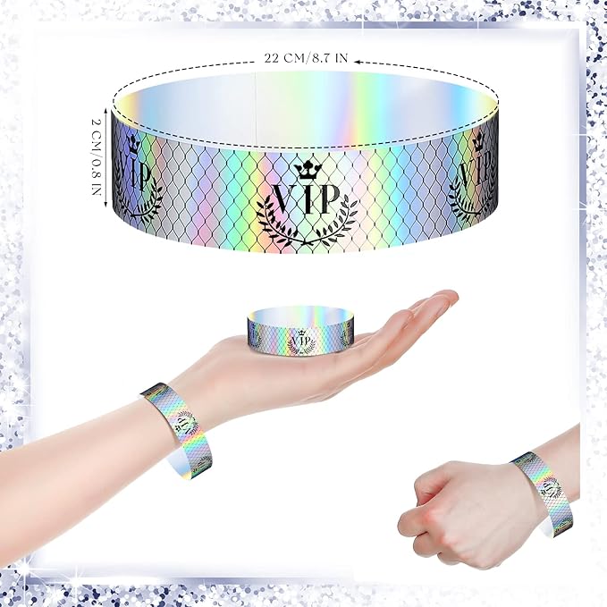 Jadive 500 Pieces Paper Wristbands VIP Plastic Waterproof Party Identification Wristbands Party Bracelets for Events Amusement Parks, Club, Concerts, Fairs, Festivals and Events(Neon Silver)