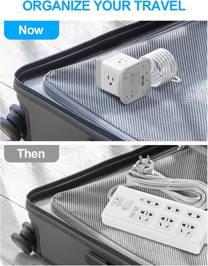 BEVA Power Strip with USB - 5ft Long Extension Cord Desktop Charging Station, Power Strip Cube with 4 Outlets and 3 USB Ports, Overload Protection, Compact for Travel, Cruise Ship, Office, Dorm Room