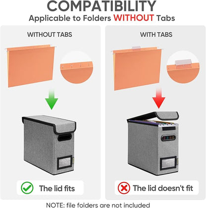 BALEINE File Organizer Box with Lid, Collapsible File Folder Organizer with Plastic Slide, Hanging File Folder Box for Office Document Storage (1 Pack, Grey, S)