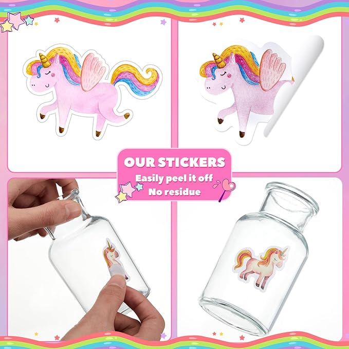 1 Roll Animal Stickers Reward Cute Space Stickers Office Supplies Incentives Sticker Animal Party Favor Decal, 500 Pcs Each Roll(Rainbow Horse)