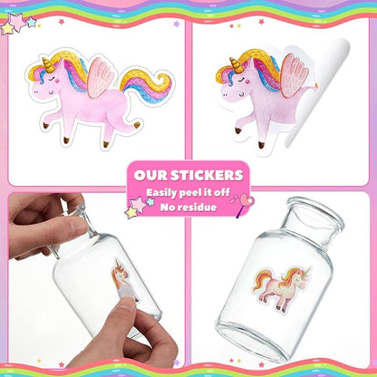 1 Roll Animal Stickers Reward Cute Space Stickers Office Supplies Incentives Sticker Animal Party Favor Decal, 500 Pcs Each Roll(Rainbow Horse)