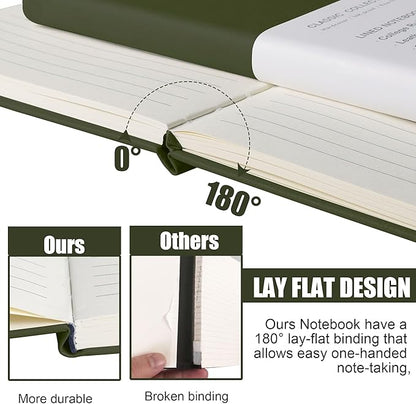 Lined Journal Notebook, 10Pack(Olive Green), 160 Pages, Medium 5.7 inches x 8 inches - 100 gsm Thick Paper, Hardcover