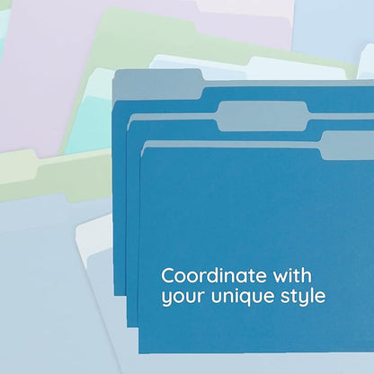 100 Blue Summit Supplies Blue File Folders - Letter Size 1/3 Cut 100 Pack, Two-Tone File Folders, Durable 11pt Paper, Blue Folders Bulk for Organization