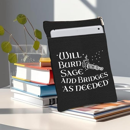 Book Themed Gifts Waterproof Book Sleeve Book Pouch Funny Halloween Reading Gifts Witchy Gifts for Women Sister Book Covers for Paperbacks Book Accessories Book Protector with Zipper and Front Pocket