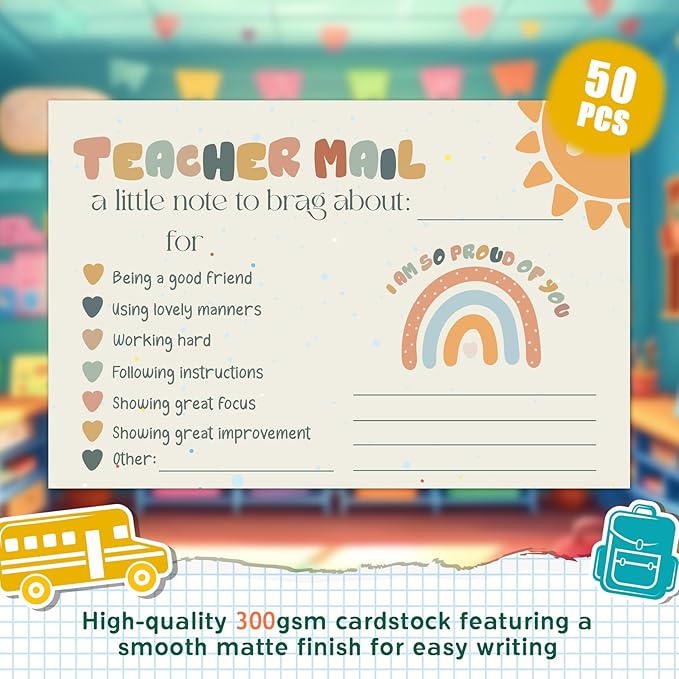 LOVEDMORE Boho Sunshine Teacher Mail Cards for Classroom, Preschool, Elementary Classroom Incentives Cards for Students