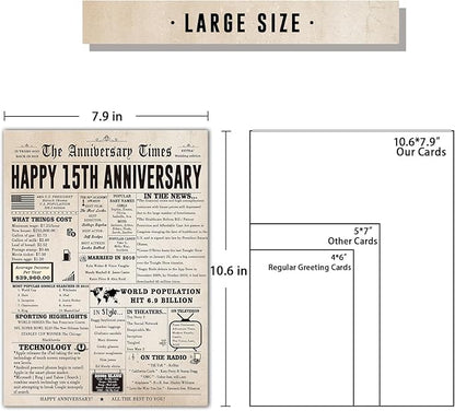 Jumbo 15th Anniversary Card for Women Men, Large 15 Year Wedding Anniversary Decorations for Wife Husband, Crystal Wedding Anniversary Card for Him Her