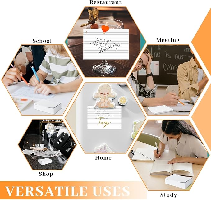 Tecmisse 160 PCS Index Cards 4 x 6 Inches, 180 GSM Thick Punched Flash Cards, Lined Note Cards, White Study Cards for School Learning and Office Supplies