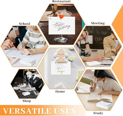 Tecmisse 160 PCS Index Cards 4 x 6 Inches, 180 GSM Thick Punched Flash Cards, Lined Note Cards, White Study Cards for School Learning and Office Supplies