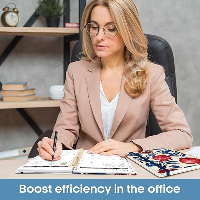 2026 Planner, Aesthetic Weekly and Monthly Planner for Women, Jan 2026 to Dec 2026, Hardcover 2026 Calendar Book with Monthly Tabs, Inner Pocket, Perfect for Office Home School - A5 (6.3" x 8.5"), Pomegranate