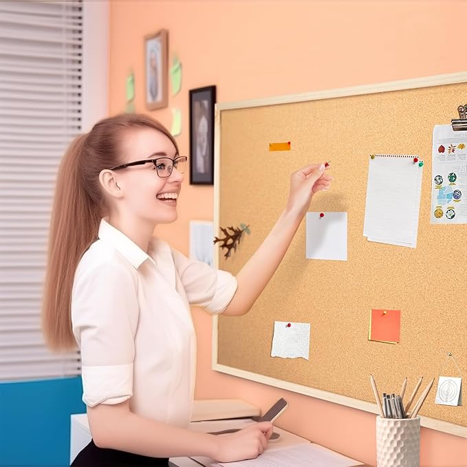 OWLKELA 24'' x 36'' Cork Board Bulletin Board, Wooden Framed Corkboard, Wood Oak Frame Corkboard, Vision Board and Decorative Hanging Pin Board