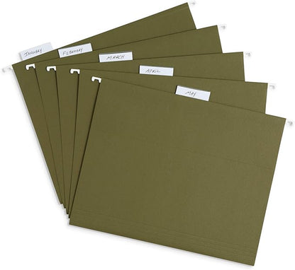 Blue Summit Supplies 25 Hanging File Folders, Reinforced Hanging Folders, Standard File Folders for Filing Cabinet, Letter Size, Green, 25 Pack