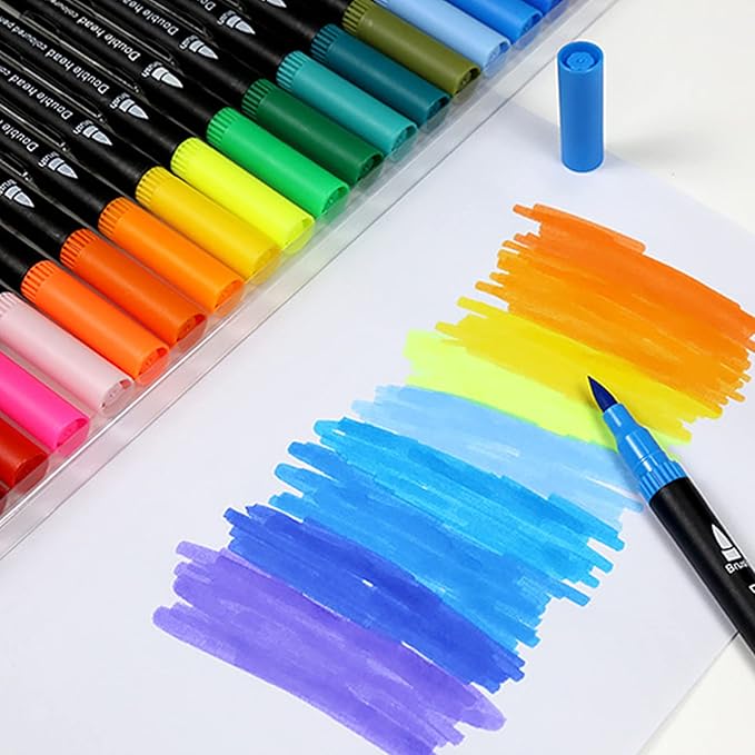 SMOOTHERPRO 24 Acrylic Paint Pens, Brush Tip (1-2mm) and 0.4mm Fineliner, Waterproof Acrylic Paint Markers for Adults Fabric Markers for Textile, Canvas, Rock, Glass, Wood, Paper, Pumpkin, DIY