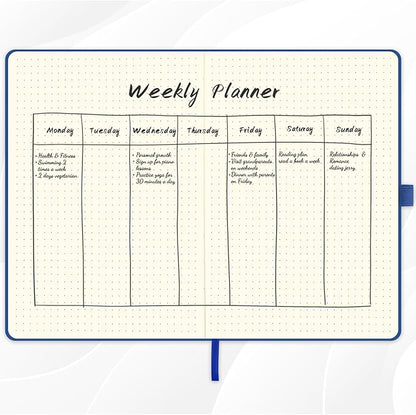 Dotted Journal/Notebook - Dot Grid Hard Cover Notebook, Premium Thick Paper with Fine Inner Pocket, Black Smooth Faux Leather, Pen Loop, 5.3'' x 8.26'' - Violet