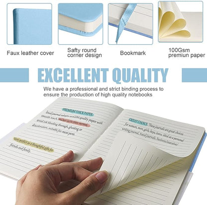 Lined Journal Notebook, 6Pack(sky blue), 160 Pages, Medium 5.7 inches x 8 inches - 100 gsm Thick Paper, Hardcover