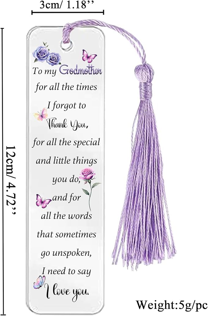 Godmother Gifts for Women Acrylic Plaque Bookmark Set Birthday Gifts for God Mom Personalised Butterfly Keepsake Bookmarker Mothers Day Christmas Thank You Gifts for Her from Godson Goddaughter