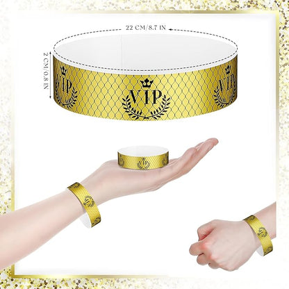 Jadive 500 Pieces Paper Wristbands VIP Plastic Waterproof Party Identification Wristbands Party Bracelets for Events Amusement Parks, Club, Concerts, Fairs, Festivals and Events(Gold)
