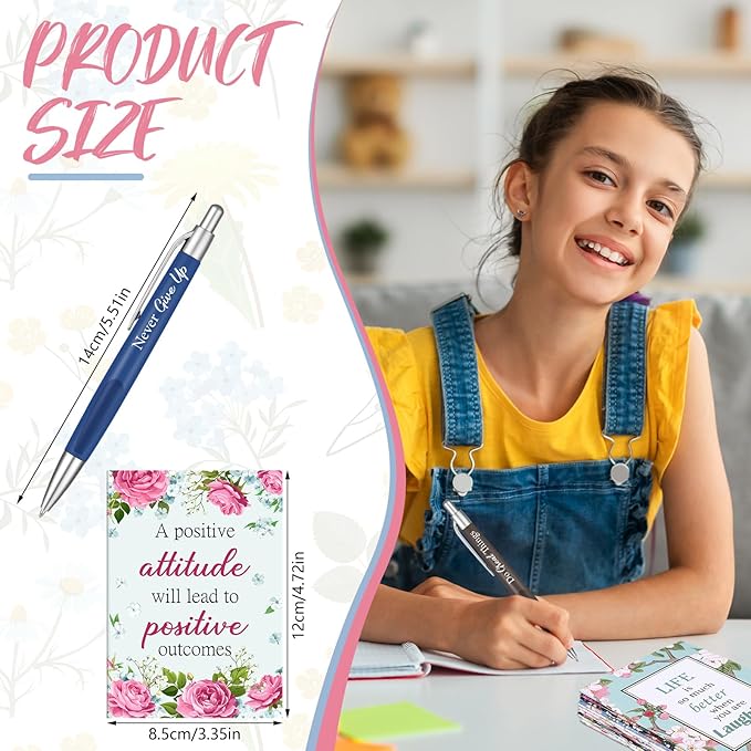 Yeaqee 72 Pcs Motivational Pens Notepads Gifts Set Inspirational Quote Ballpoint Pen Small Notebook Mini Journal Bulk Gifts for Teacher Coworker Gifts Women Office School(Inspiring)