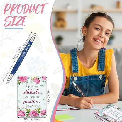 Yeaqee 72 Pcs Motivational Pens Notepads Gifts Set Inspirational Quote Ballpoint Pen Small Notebook Mini Journal Bulk Gifts for Teacher Coworker Gifts Women Office School(Inspiring)