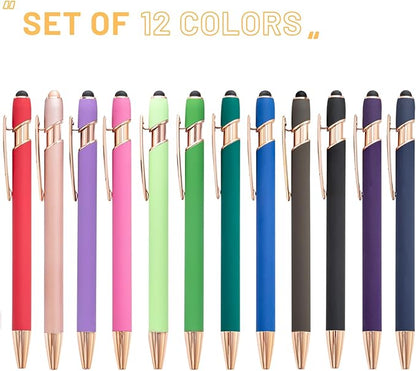 Up to 480 Pcs Personalized Pens in Bulk, Custom Metallic Printed Name Pens with Black Ink, Customized Pens Bulk with Stylus-Great Gift Ideas(Gold 12 Colors)
