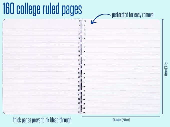 Lilly Pulitzer Blue Large Hardcover Spiral Notebook, 11" x 9.5" with 160 College Ruled Pages, Wave After Wave