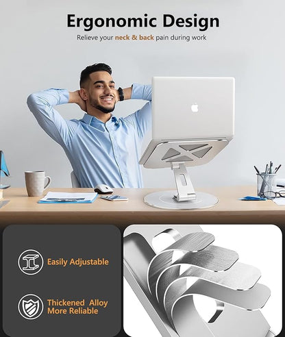 Ultra-Stable Swivel Laptop Stand for Desk with 360 Rotating Larger Base, Military-Grade Aluminum, Anti-Loosening Structure, Height Adjustable Laptop Stand, Suitable for 10"-17.3",Ocean-Grey