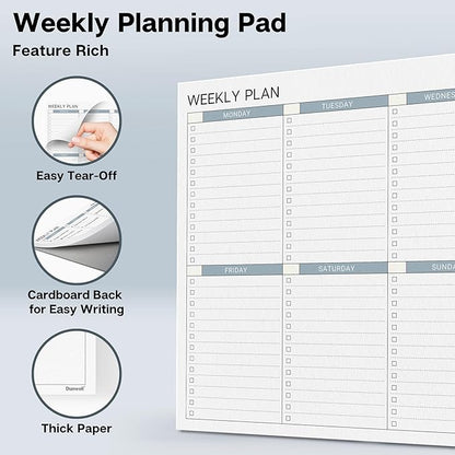 Dunwell Large Weekly Planning Pad, 8.5x11 Weekly To Do List, 54 Letter Size Tear-Off Pages, Undated Weekly Desk Planner Pad, Productivity Planner with 7-Day Checklist, Matching Notepad