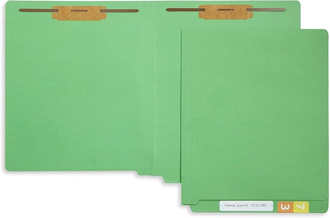 50 Green End Tab Fastener File Folders - Reinforced Straight Cut Tab - Durable 2 Prongs Designed to Organize Standard Medical Files, Receipts, Office Reports, and More - Letter Size, Green, 50 Pack