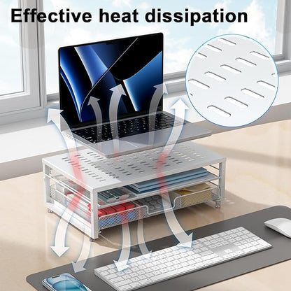 gianotter Computer Monitor Stand Riser, office organizer with Drawer, Office Organizers Storage for Classroom Office Supplies (White)