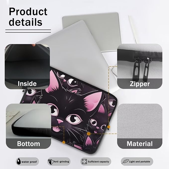 Black Cat Printed Laptop Briefcase for Women Men, Waterproof 10 Inch Laptop Bag Messenger Bag Lightweight Laptop Case for Office Business Traveling Daily Use, Gift for Father