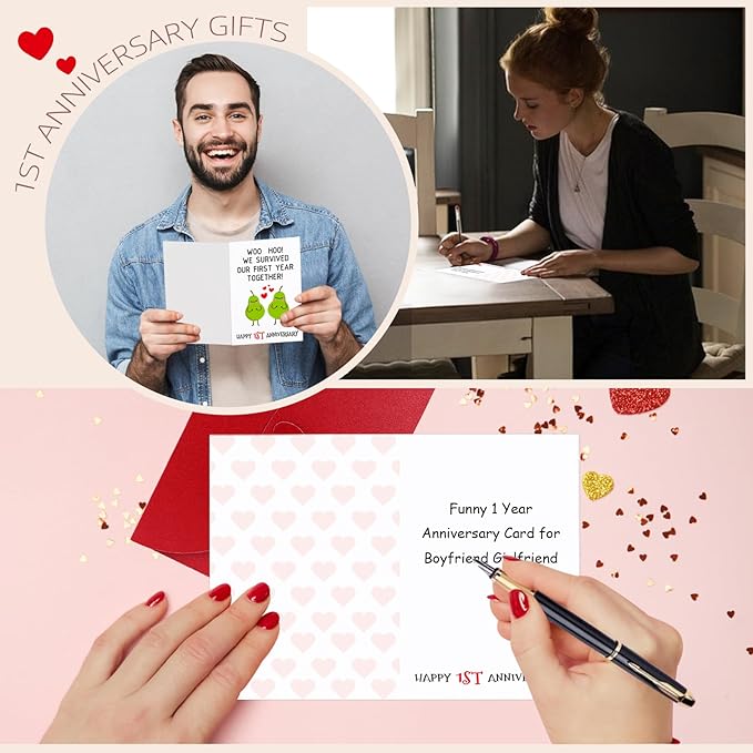 FaCraft Funny Anniversary Card for Him Her 1 Year Anniversary Card for Boyfriend Girlfriend One Year Anniversary Wedding Dating Card We Survived Our First Year Together Card for Husband Wife