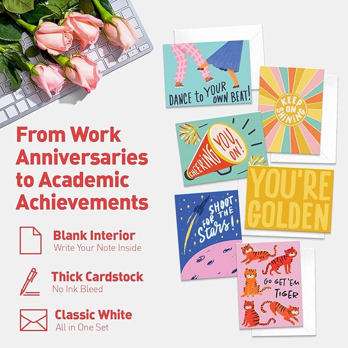 Sweetzer & Orange S&O Colorful Inspirational, Encouragement Cards with Envelopes Set of 24 - Blank Greeting sheets Assortment Box - Positive Affirmation notes and Envelopes - Motivating decor cards