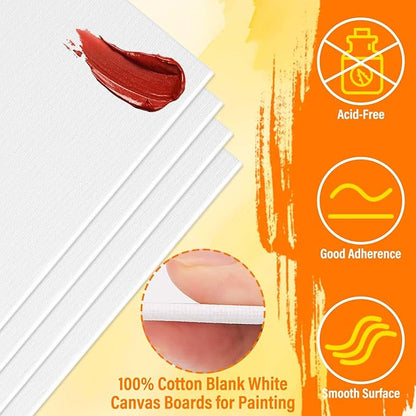 Canvas Boards with Easel for Painting 6 Pack 8 x 10 Inch Painting Canvas Panels with Pine Easels, Blank Canvas Beginner Kit for Acrylic Oil Watercolor Crafts Sip and Paint Art Party