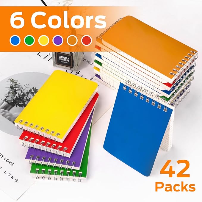 Pocket Notebook Bulk 3x5 Inch, 42 Packs Mini Top Bound Spiral Notepad, Memo Pads 6 Colored 60Sheets/120Pages (80GSM), Small Notepads for Listing, Planning, Note Taking