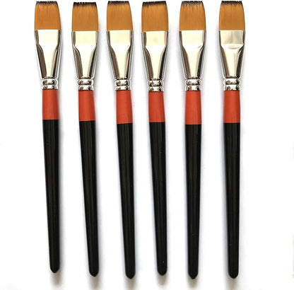 3/4 Inch Flat Bright Paint Brush, Pack of 6, Premium Quality Synthetic Sable Hair for Acrylic Watercolor Oil Gouache Painting by Students, Professionals and Artists