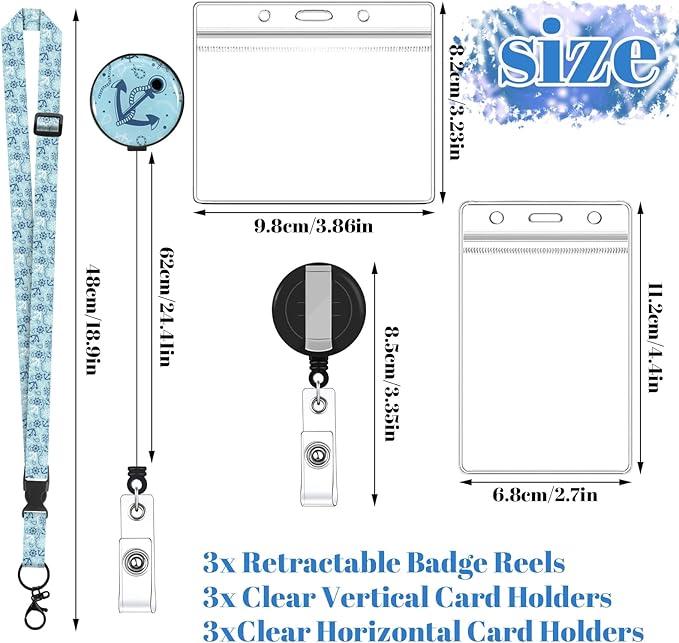 BESARME 3 Pack Retractable Cruise Lanyards, Adjustable Lanyards for Cruise Ship Cards with Badge Reel Holder, 6 Pack Waterproof ID Badge Holder and 3 Pack Phone Tether Tab, Style B