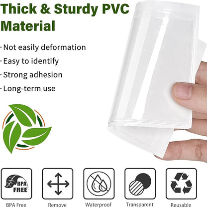 52 Pack Index Card Pockets with Top Open, 3.5 x 2.5 Inch Adhesive Label Pockets Clear Plastic Index Card Holder for Organizing, Storage Bins, Library Cards, Notes