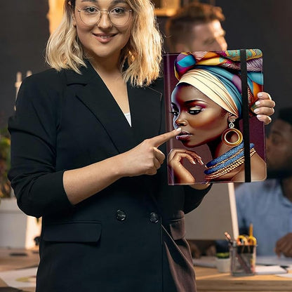 African Women PU Leather Padfolio Clipboard Notepad with Pen Loop and Elastic Strap Interview/Resume Document Organizer for Business School Office