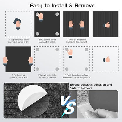 Large Cork Board Alternative 48"x36" Cork Board Felt Wall Tiles 12 Packs Bulletin Board Safe Removable No Damage for Walls Office School Tack Board Felt Letter Board Pin Board with Numbers & Pushpins