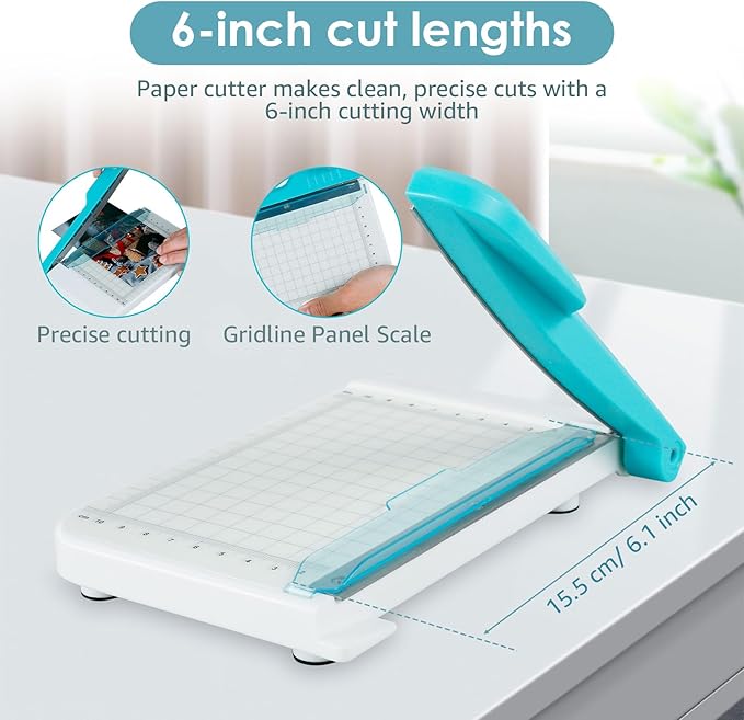 Paper Cutter, 6in Cut Length Small Paper Cutter with Safety Guard Stack Paper Trimmer Portable Curved Strip Paper Cutters Guillotine Paper Cutter for Cutting Coupon Craft Paper Card and Photo