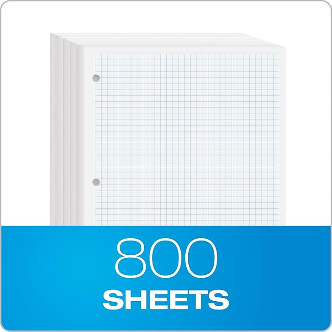 Oxford Loose Leaf Paper, Filler Paper Notebook Paper, 8-1/2" x 11", Graph Rule (4x4), 3-Hole Punched, 800 Sheets for 3 Ring Binders, 2 Packs of 400, White (62333)