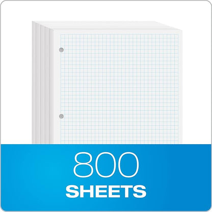 Oxford Loose Leaf Paper, Filler Paper Notebook Paper, 8-1/2" x 11", Graph Rule (4x4), 3-Hole Punched, 800 Sheets for 3 Ring Binders, 2 Packs of 400, White (62333)