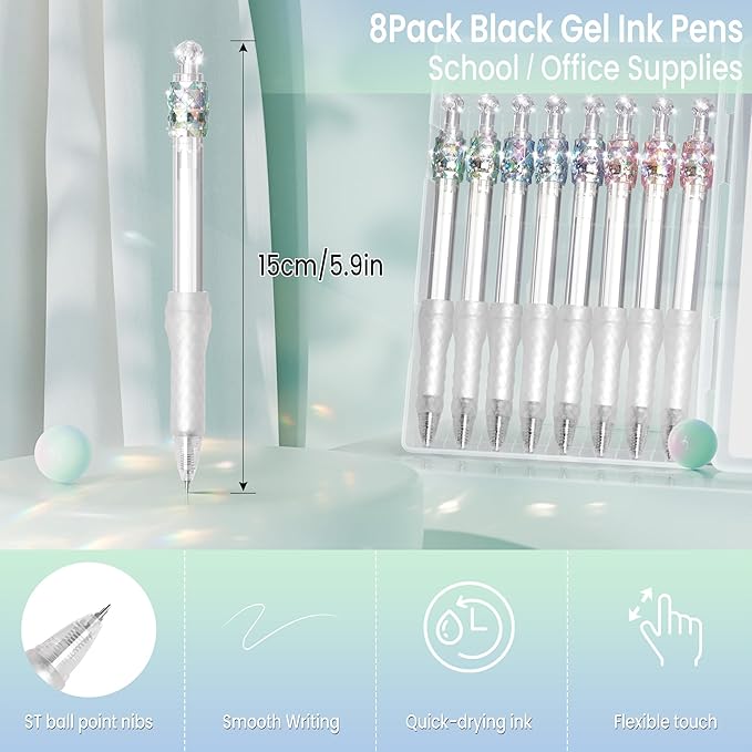 Gel Pens Office School Supplies Gifts for Women Men, Rotating Stress Relief Pen, 8 Pcs 0.5mm Black Ink Pens, Quick Dry Pens For Journaling, School Supplies for Teenagers (Colorfuls Non-Mute)