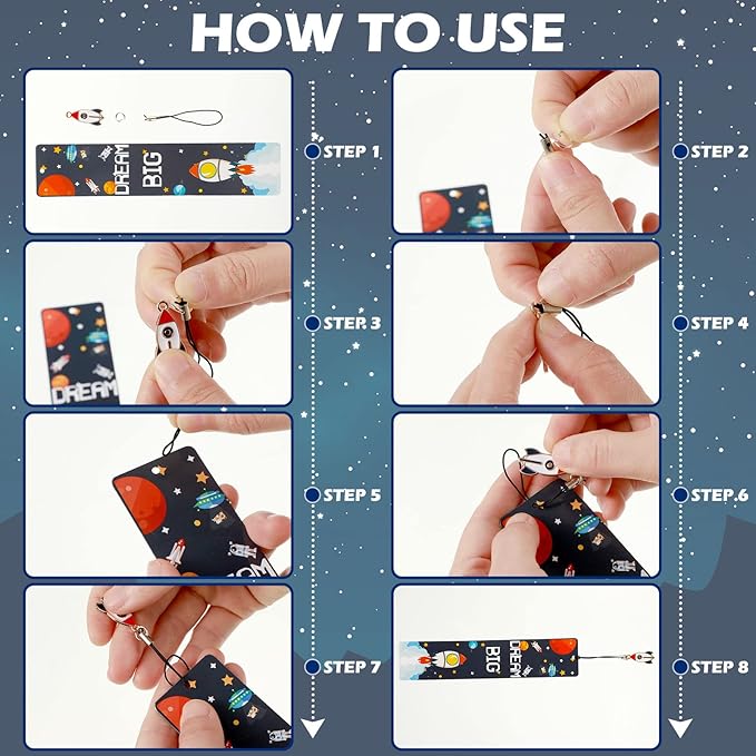 Christmas Space Theme Bookmarks with Metal Charms Planet Rocket Space Ship Theme Bookmarks Inspirational Quotes Bookmarks for Space Christmas Party Favors Gifts Kids Boys Girls Encourage(144 Pieces)