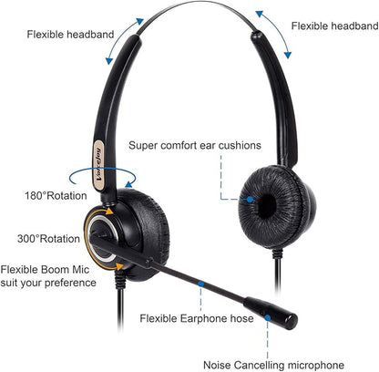Volume and Mute Switch Headphone Office Binaural Headset with Microphone RJ9 Plug Only for Cisco IP Phones 794X 796X 797X 69XX Series and 8811,8841,8851,8861,8941,8945,8961,9951,9971 etc