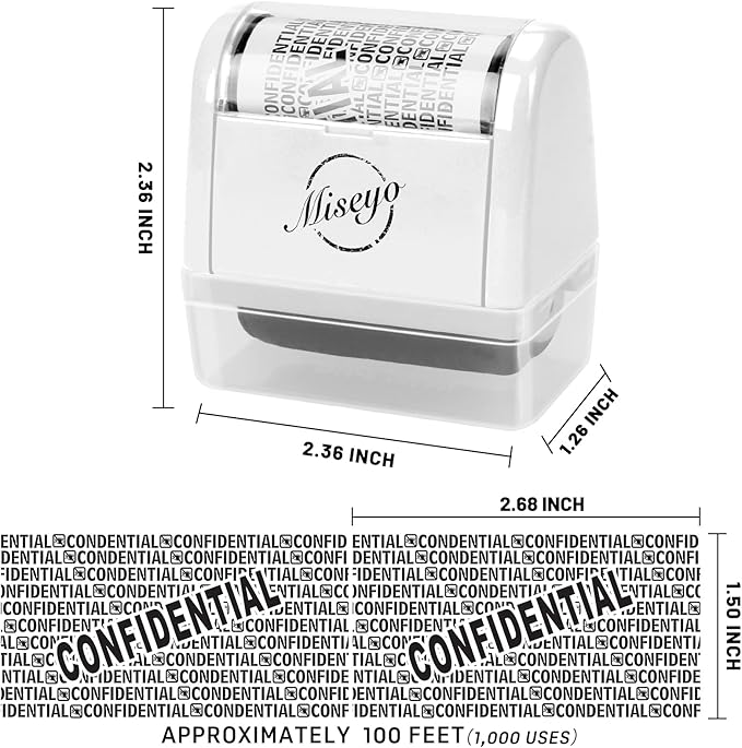 Miseyo Wide Roller Stamp Identity Theft Stamp 1.5 Inch Perfect for Privacy Protection,Anti-Theft Security Confidential Easy for Guard Personal Information Blockout - White