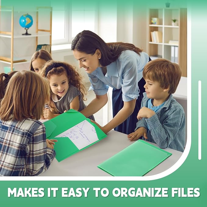 Henoyso 36 Pcs Plastic Folders with Clear Front Pockets Heavy Duty File Folders with 2 Pockets and Card Slot for Student Communication School Office Presentation Report (Green)